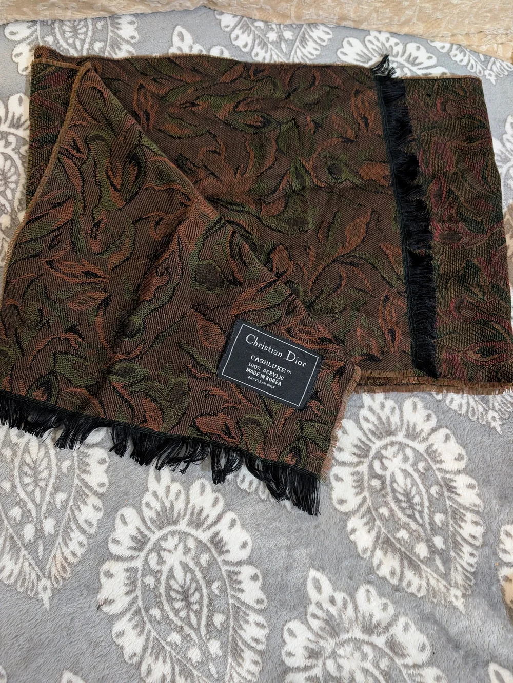 Christian Dior Multicolor Jacquard Fringe Scarf - Red, Green, Black
